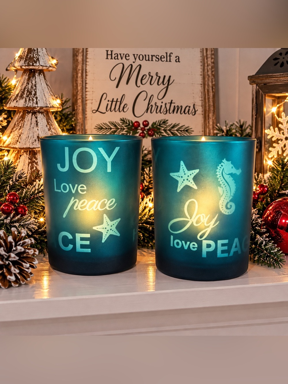Pomeroy Reflections Frosted Azure Pillar Candle Holders Set of 2